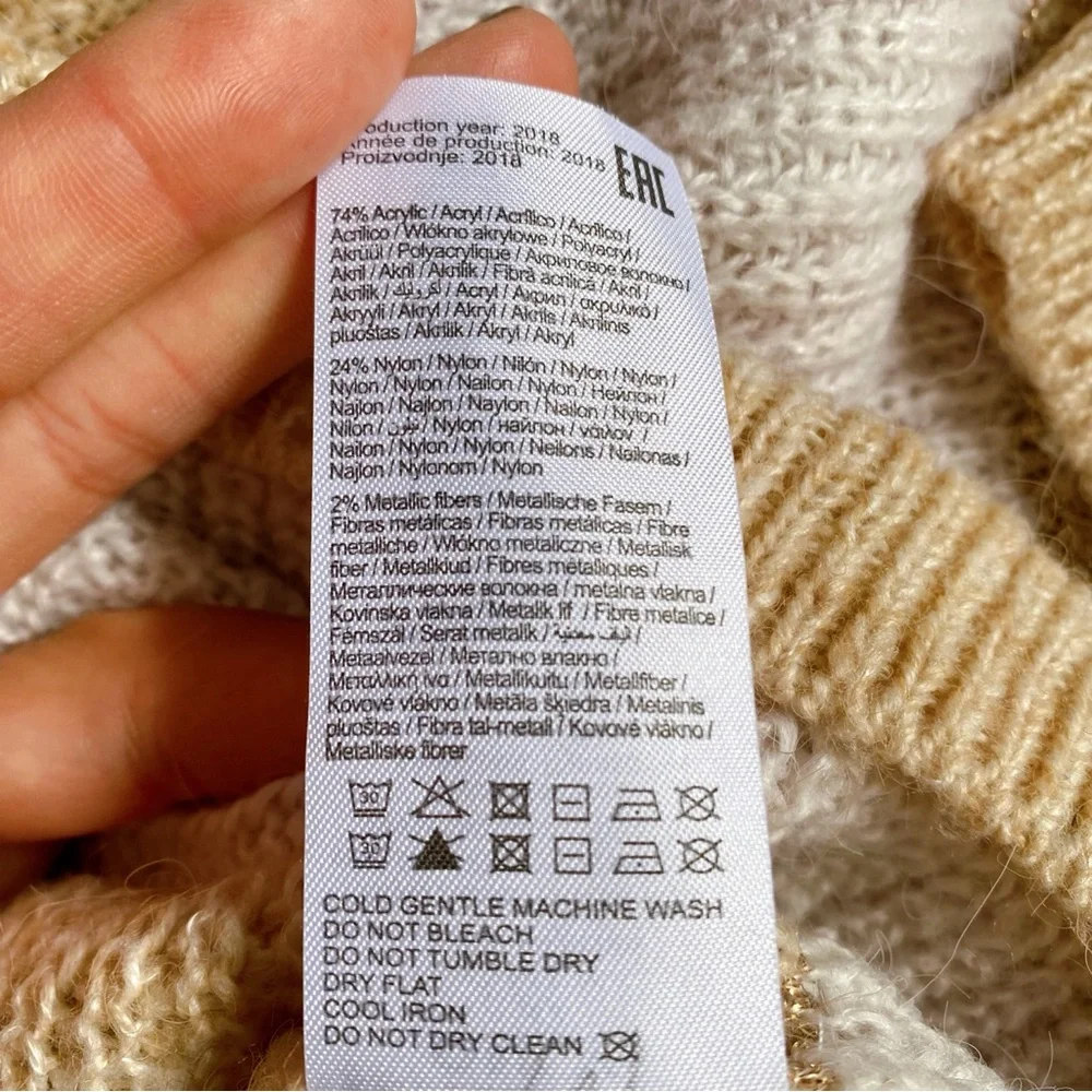 🍂 ONLY IVORY TAN METALLIC STRIPE CHUNKY KNIT SWEATER! - Picture 13 of 16